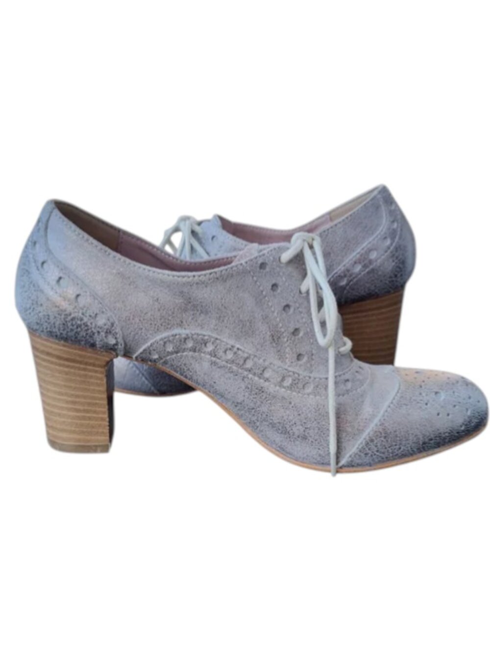 SUNDANCE Pewter 'Lucette' Italian Leather Heeled Wingtip Oxford Size 5.5…